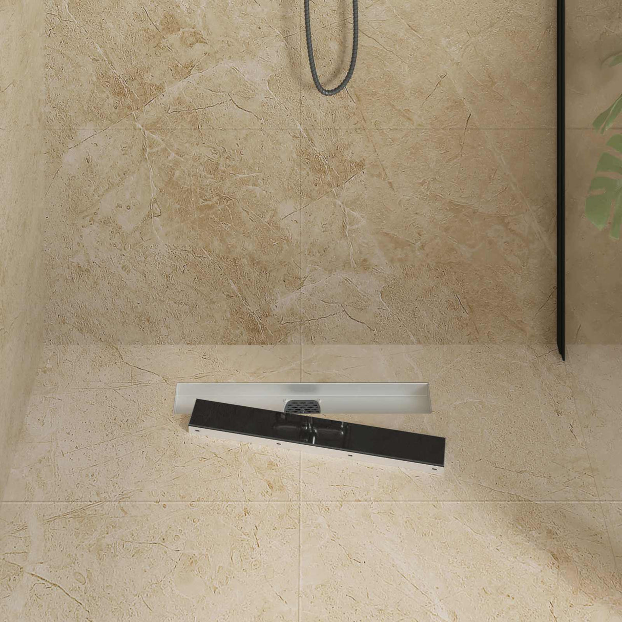 Vidaxl doucheafvoer glasdeksel met 360° sifon zwart 50 cm
