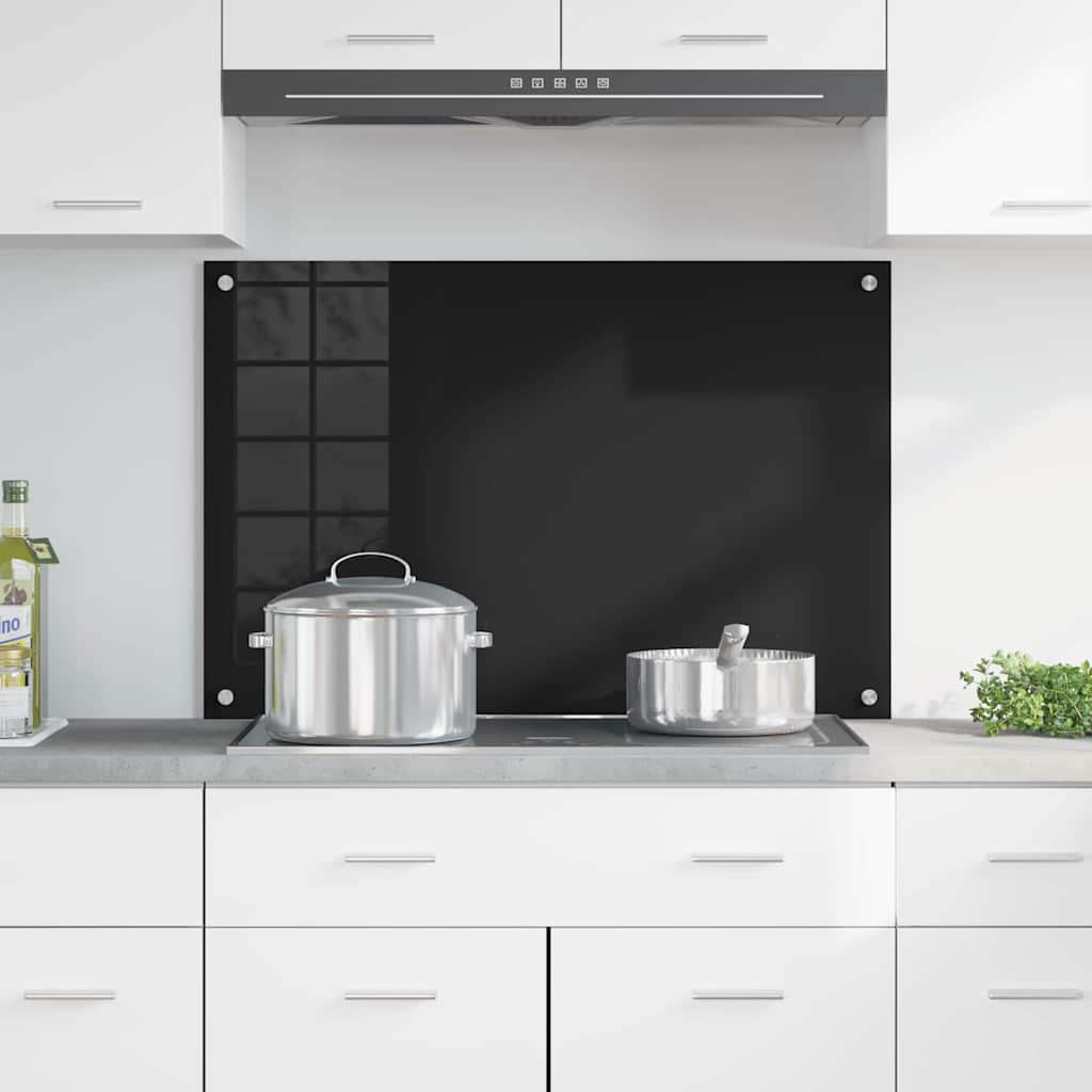 Vidaxl keuken achterwand zwart 90 x 60 cm gehard glas