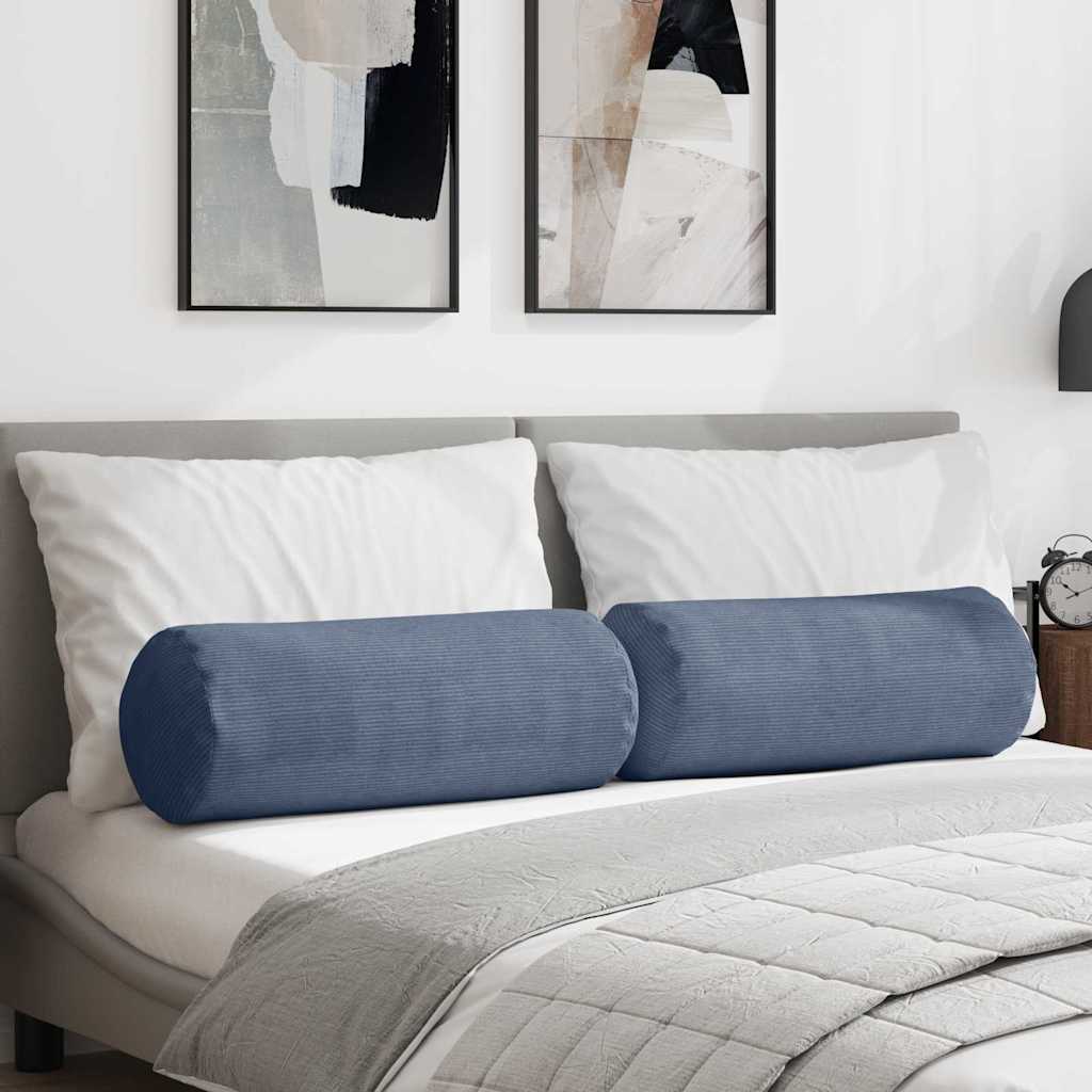 Vidaxl bolster kussens 2 stuks blauw ø 25 x 70 cm cordstof