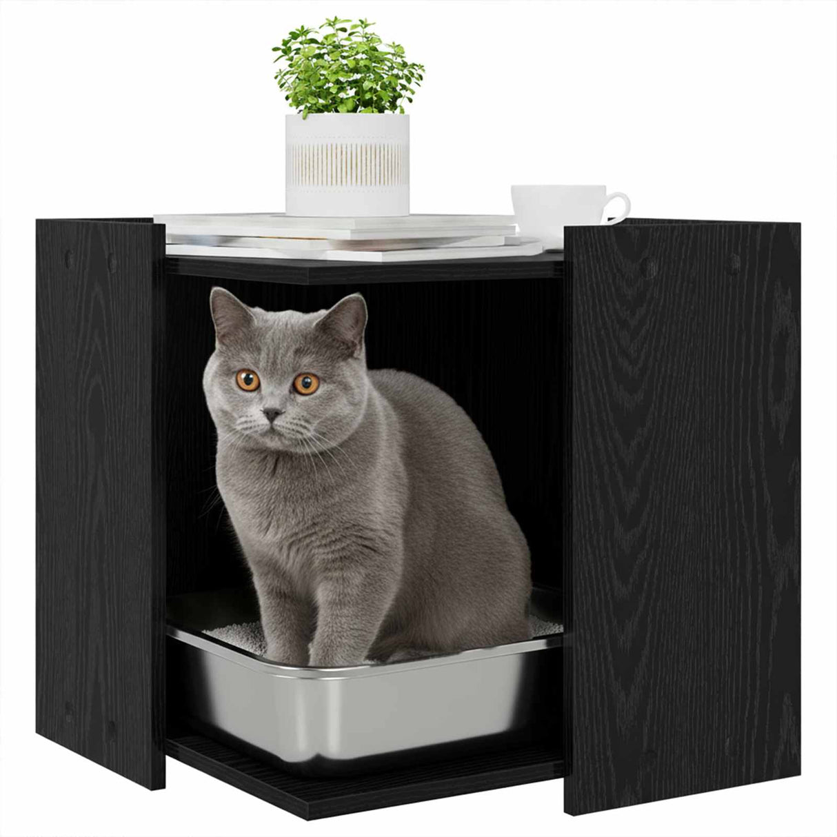 Vidaxl kattenbak omheining zwart eiken 53 x 53 x 51 cm bewerkt hout