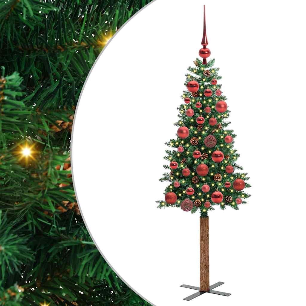 Vidaxl slanke kerstboom groen 150 cm pvc en massief dennenhout