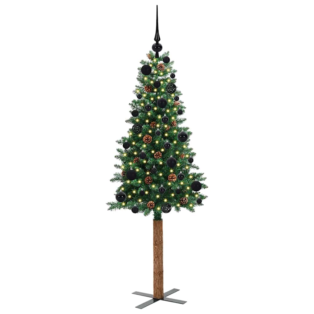 Vidaxl slanke kerstboom groen 150 cm pvc en massief dennenhout