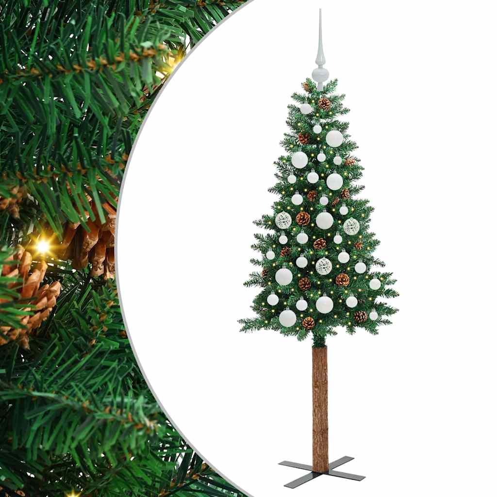 Vidaxl slanke kerstboom groen 150 cm pvc en massief dennenhout