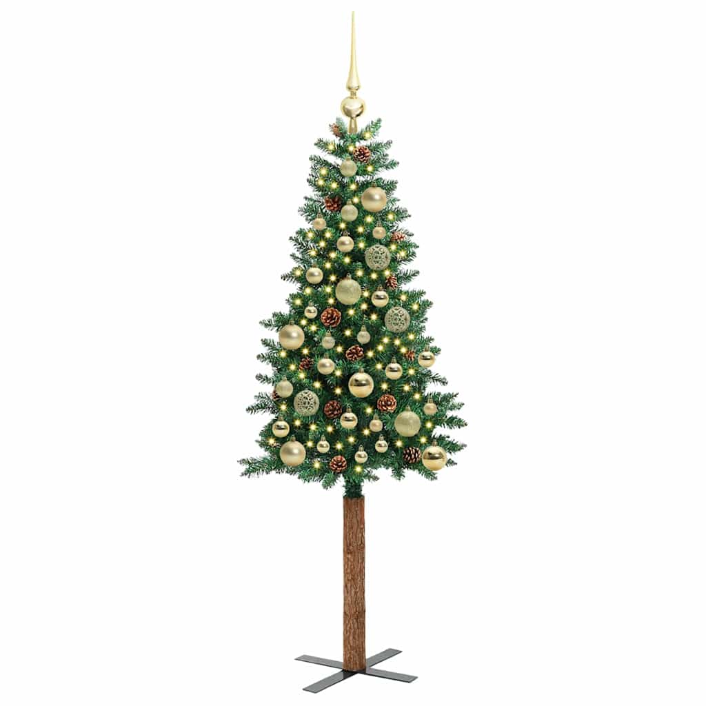 Vidaxl slanke kerstboom groen 150 cm pvc en massief dennenhout
