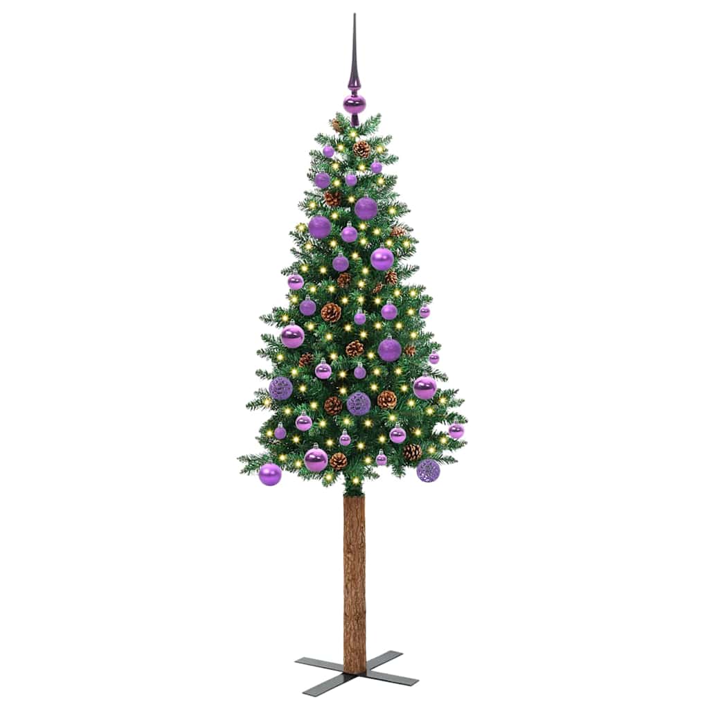 Vidaxl slanke kerstboom groen 150 cm pvc en massief dennenhout