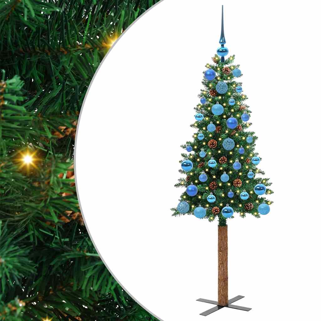 Vidaxl slanke kerstboom groen 150 cm pvc en massief dennenhout