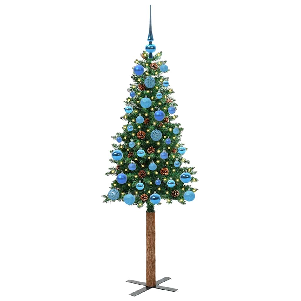Vidaxl slanke kerstboom groen 150 cm pvc en massief dennenhout