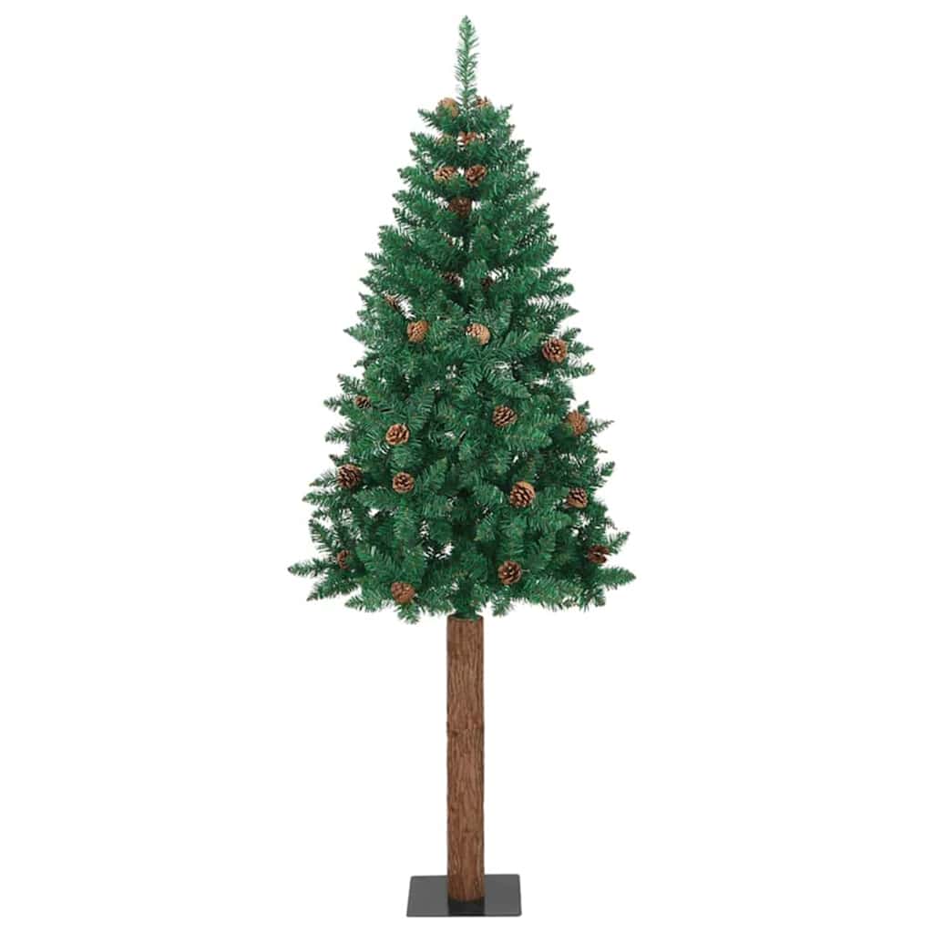 Vidaxl slanke kerstboom groen 180 cm pvc en massief dennenhout