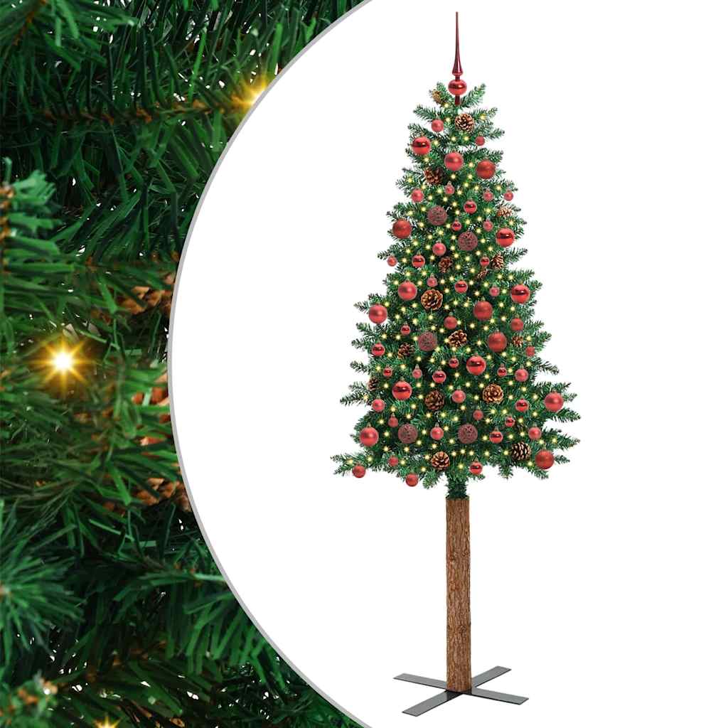 Vidaxl slanke kerstboom groen 180 cm pvc en massief dennenhout