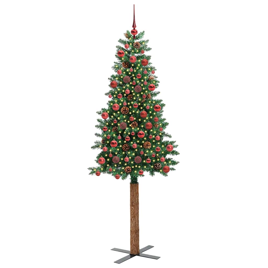 Vidaxl slanke kerstboom groen 180 cm pvc en massief dennenhout