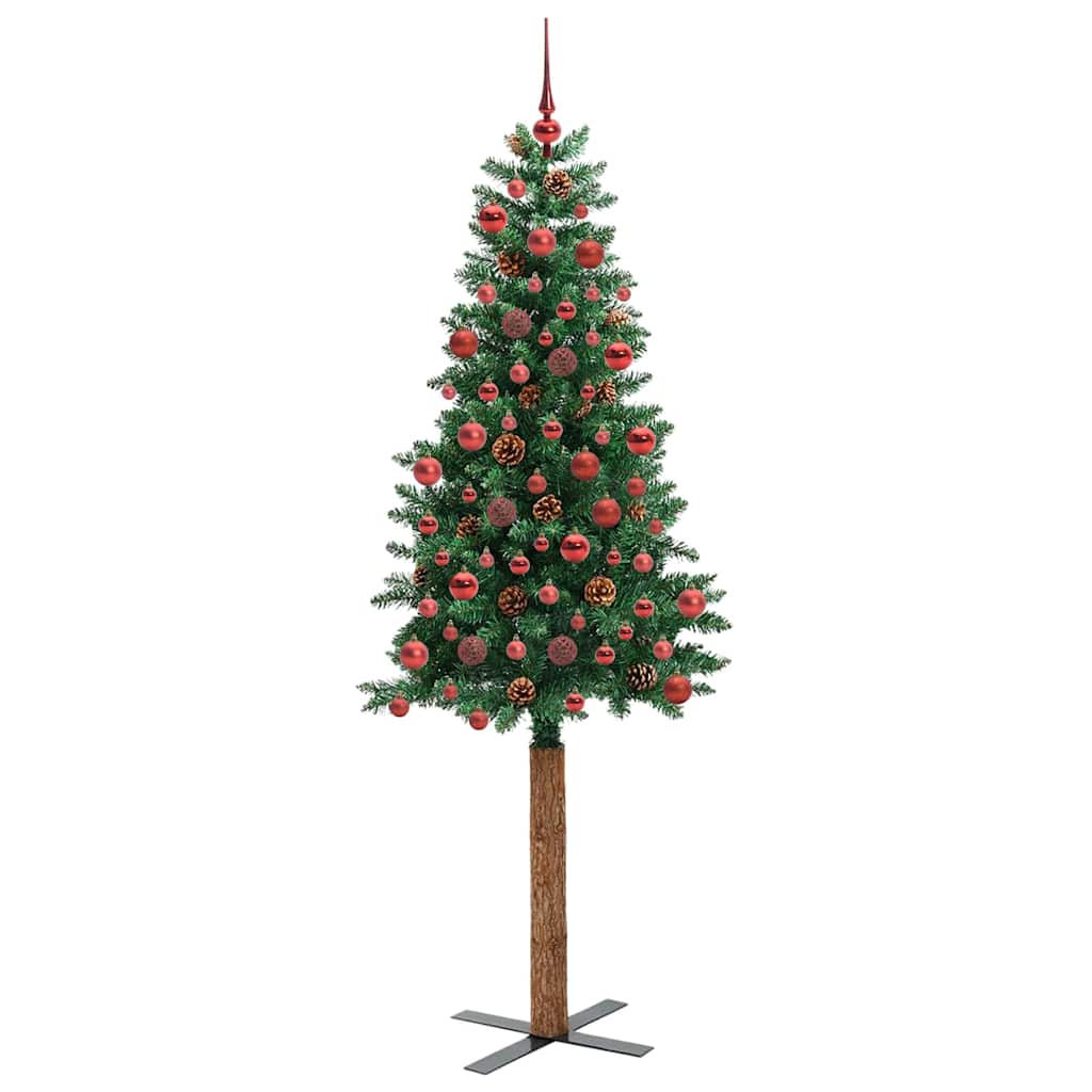 Vidaxl slanke kerstboom groen 180 cm pvc en massief dennenhout
