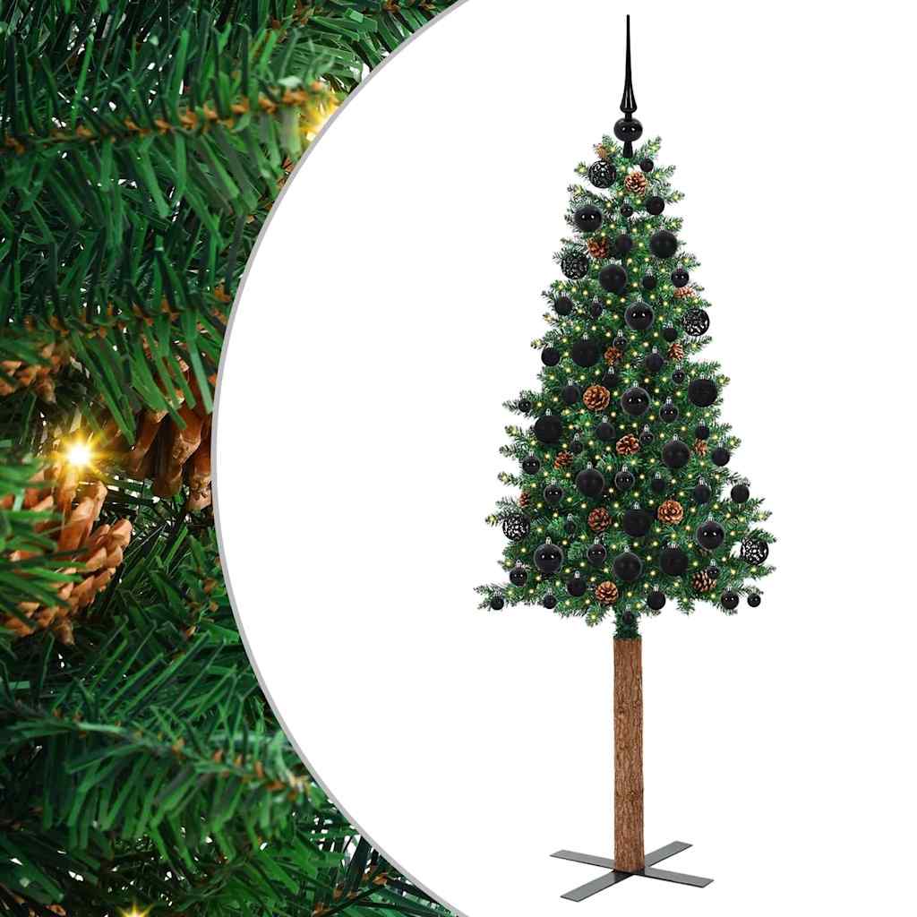Vidaxl slanke kerstboom groen 180 cm pvc en massief dennenhout