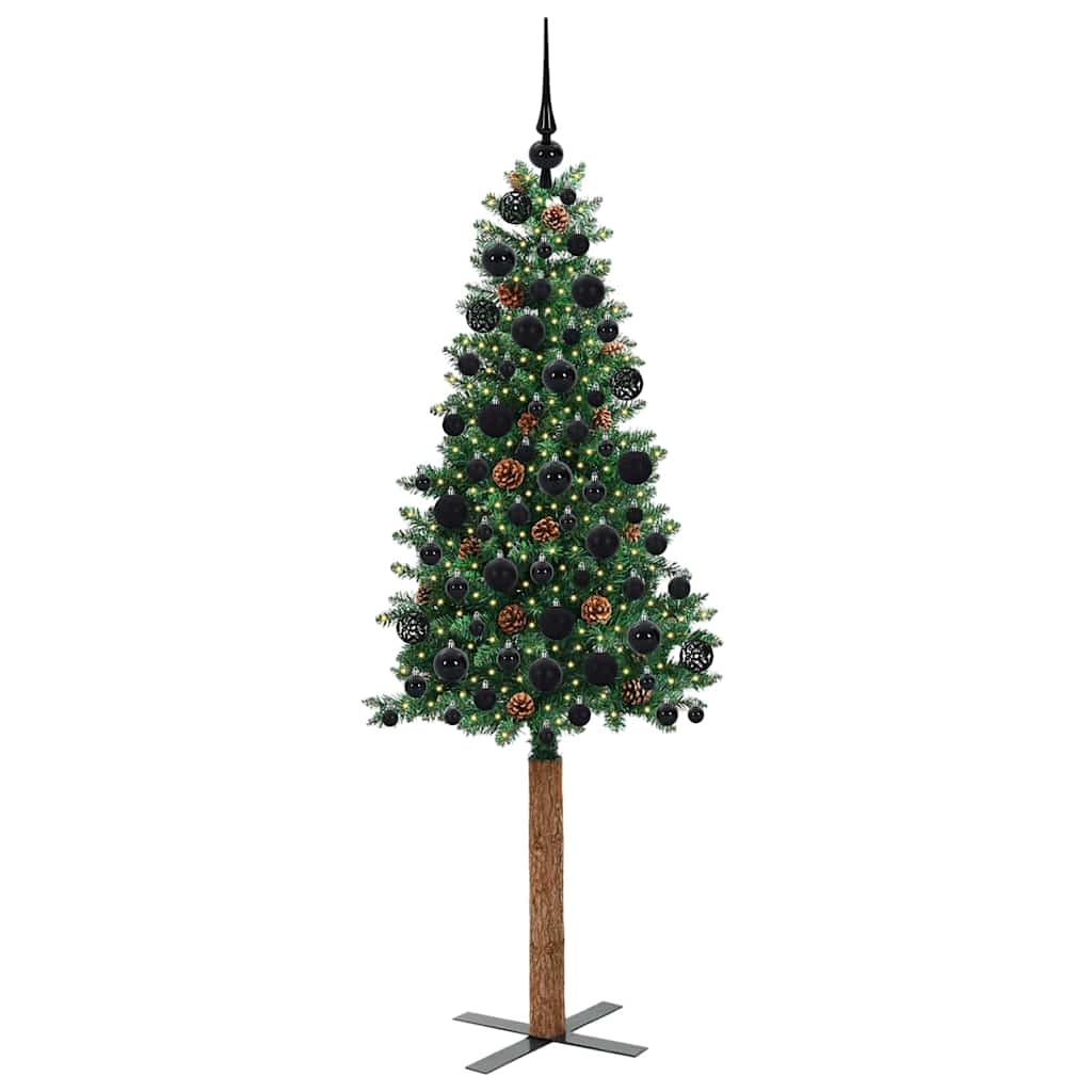 Vidaxl slanke kerstboom groen 180 cm pvc en massief dennenhout