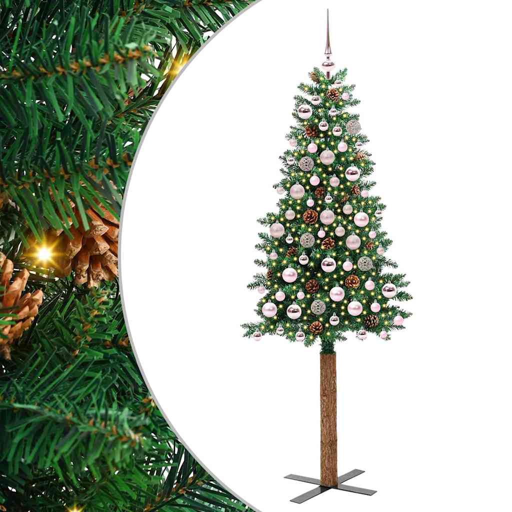 Vidaxl slanke kerstboom groen 180 cm pvc en massief dennenhout
