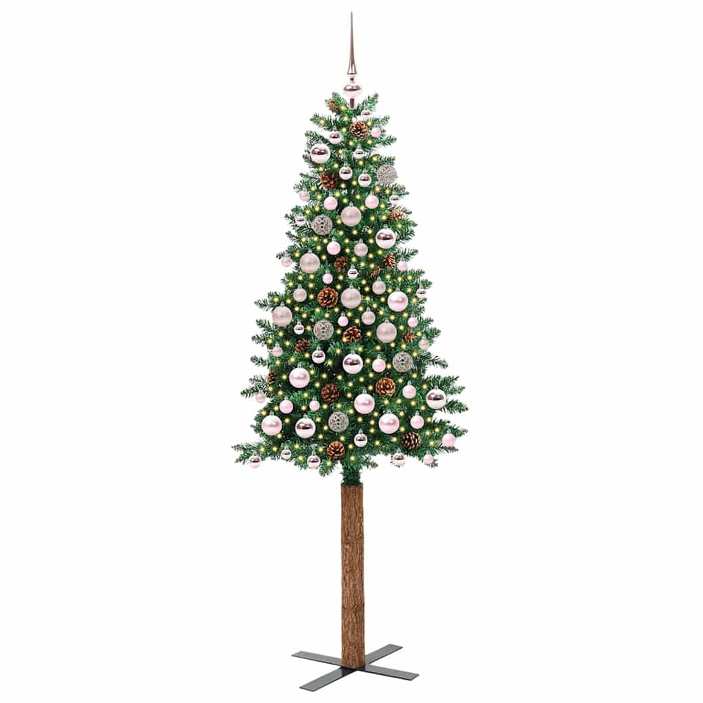 Vidaxl slanke kerstboom groen 180 cm pvc en massief dennenhout