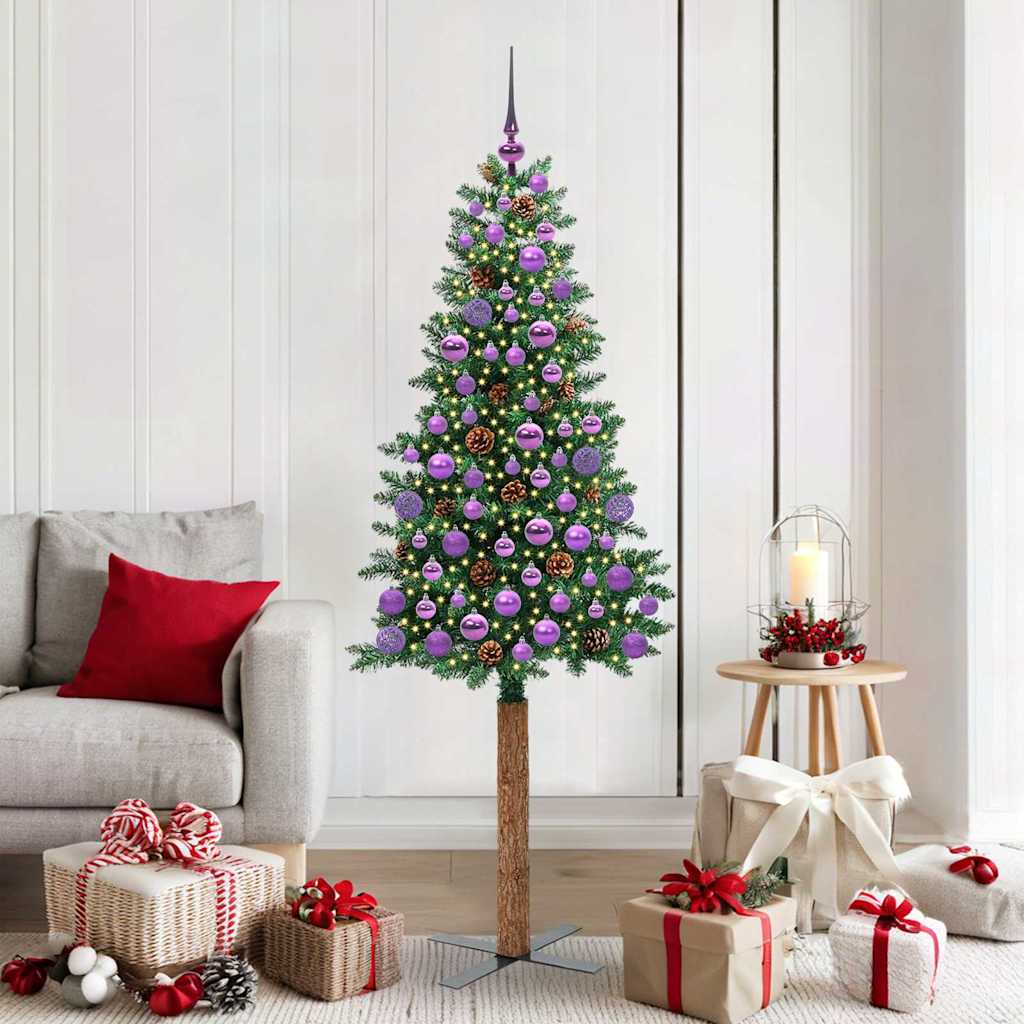 Vidaxl slanke kerstboom groen 180 cm pvc en massief dennenhout