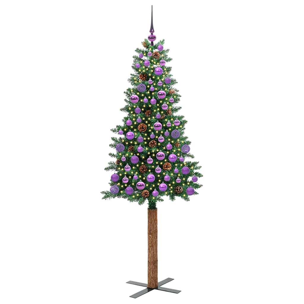 Vidaxl slanke kerstboom groen 180 cm pvc en massief dennenhout