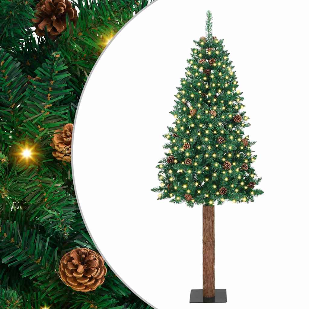 Vidaxl slanke kerstboom groen 210 cm pvc en massief dennenhout
