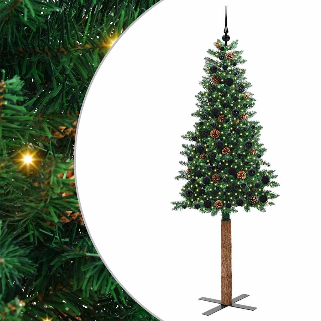 Vidaxl slanke kerstboom groen 210 cm pvc en massief dennenhout