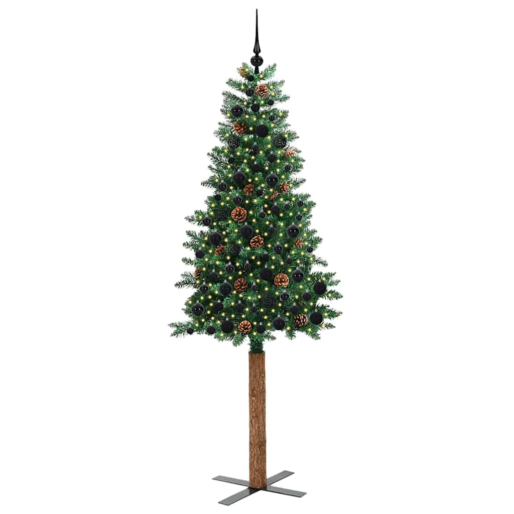 Vidaxl slanke kerstboom groen 210 cm pvc en massief dennenhout