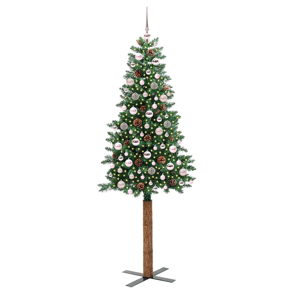 Vidaxl slanke kerstboom groen 210 cm pvc en massief dennenhout