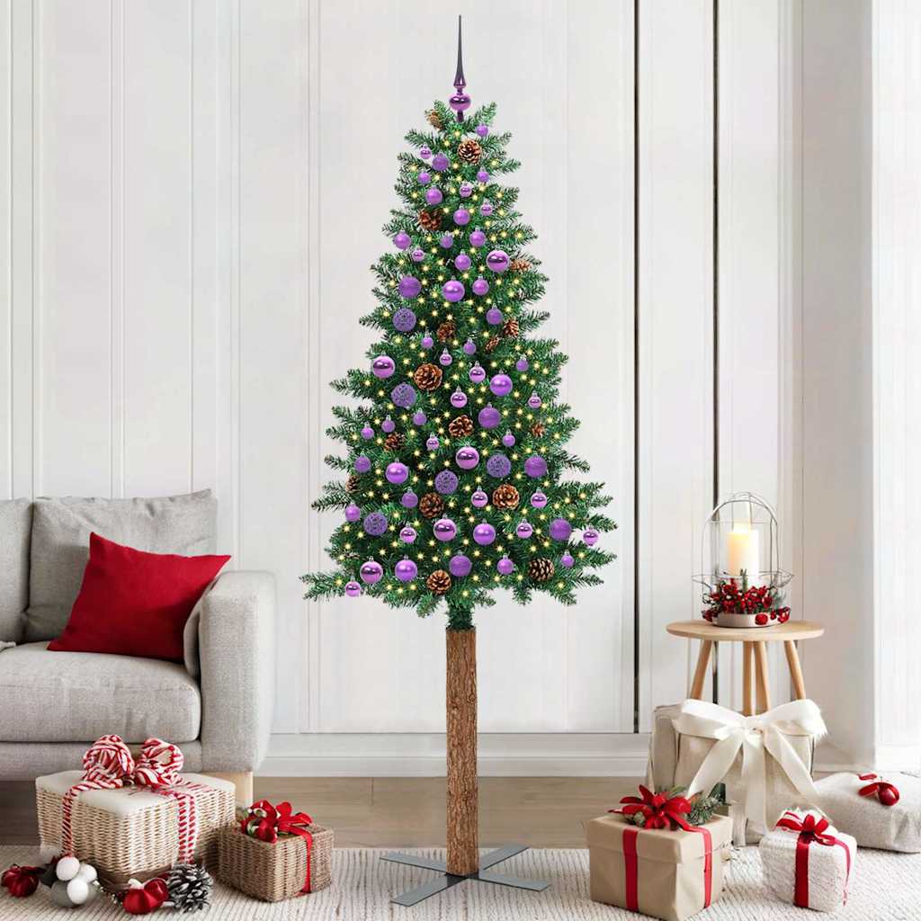 Vidaxl slanke kerstboom groen 210 cm pvc en massief dennenhout