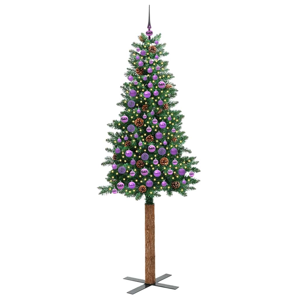 Vidaxl slanke kerstboom groen 210 cm pvc en massief dennenhout