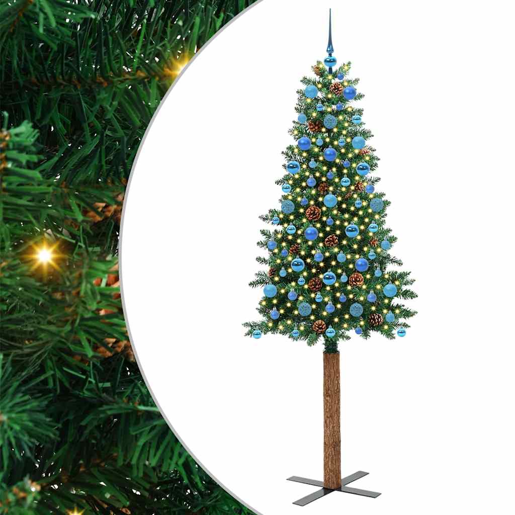Vidaxl slanke kerstboom groen 210 cm pvc en massief dennenhout