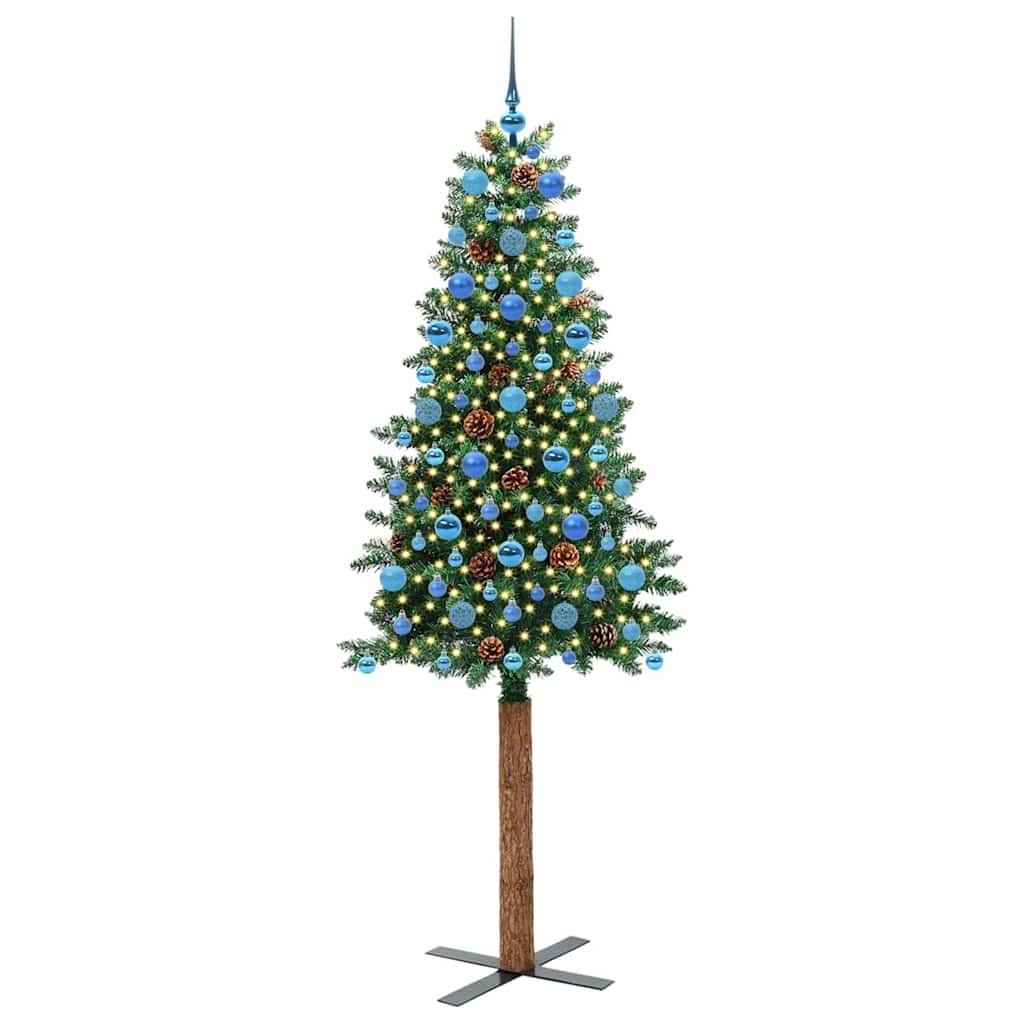Vidaxl slanke kerstboom groen 210 cm pvc en massief dennenhout