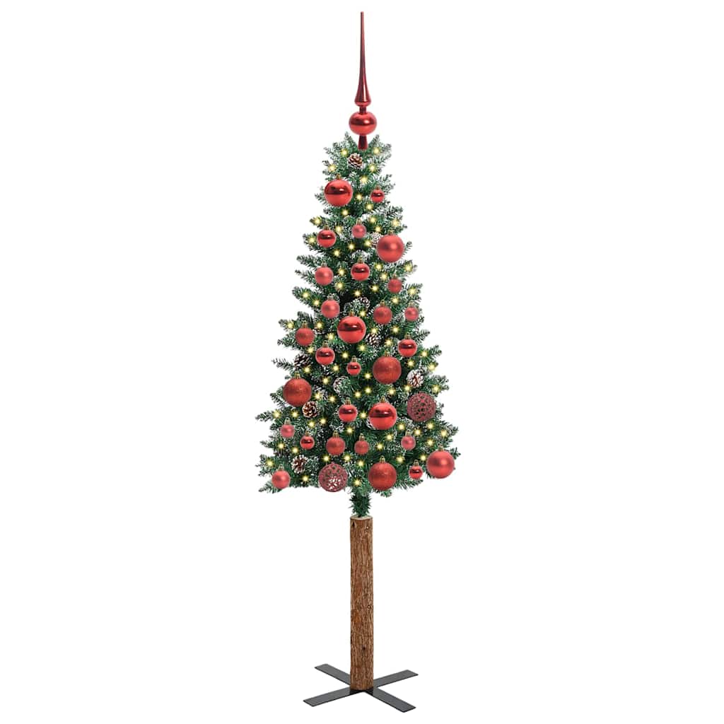 Vidaxl slanke kerstboom groen 150 cm pvc en massief dennenhout