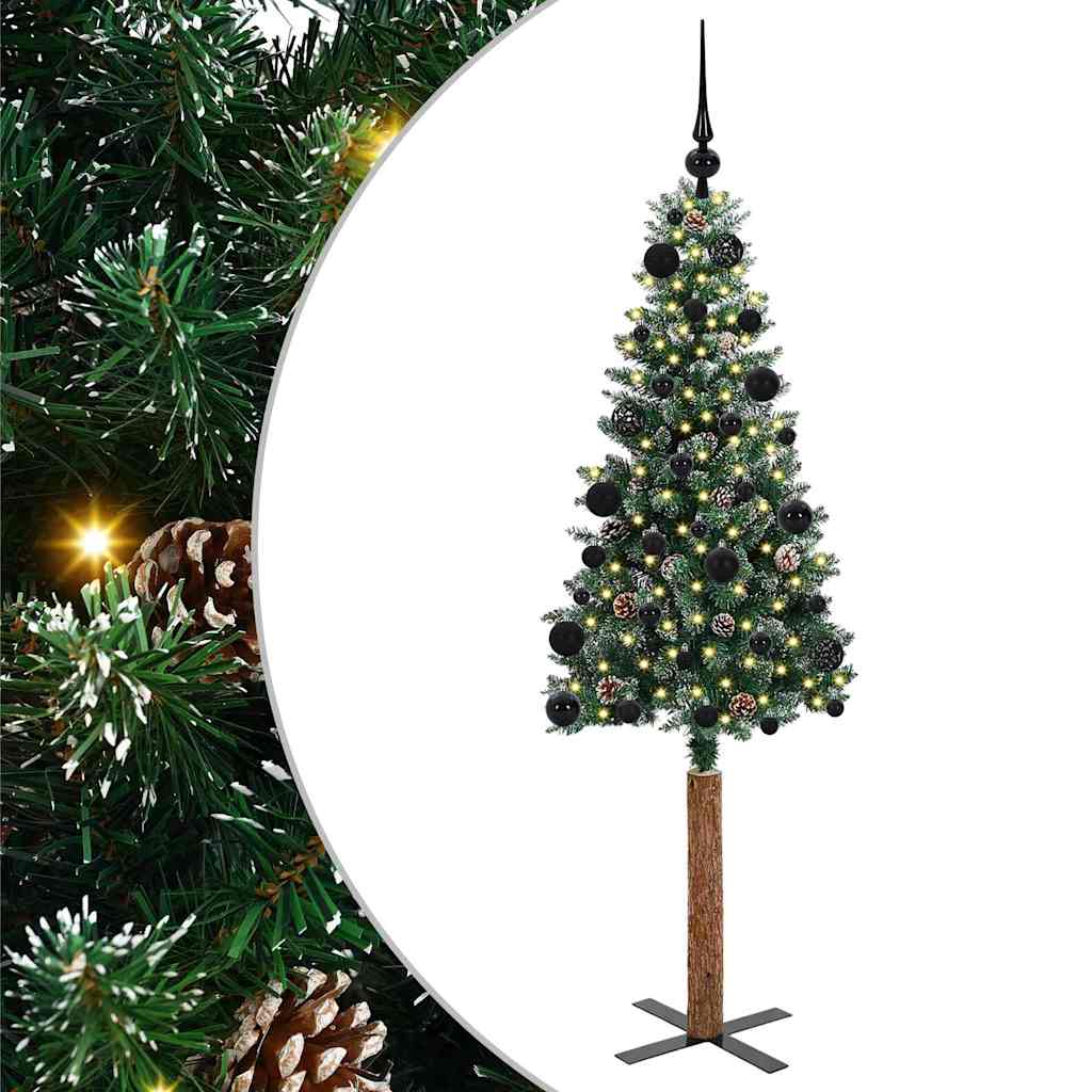 Vidaxl slanke kerstboom groen 150 cm pvc en massief dennenhout