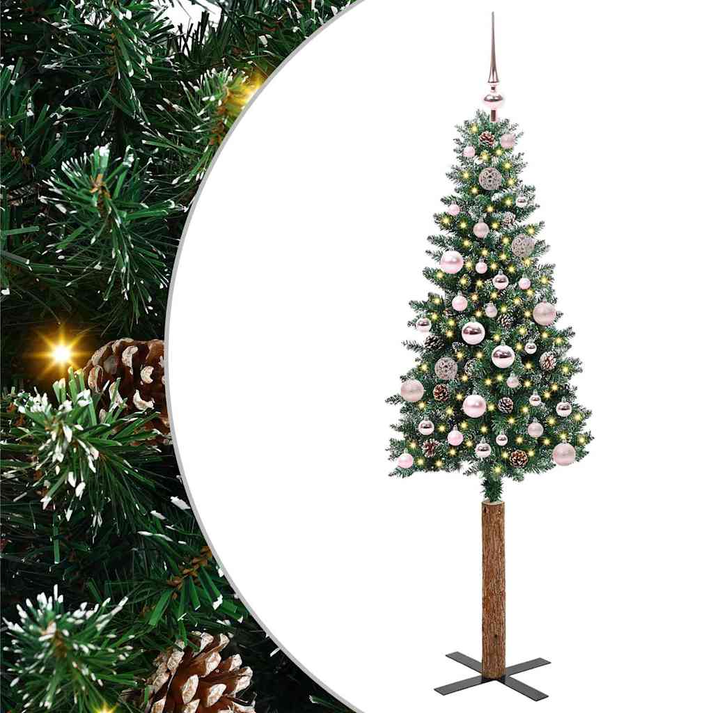 Vidaxl slanke kerstboom groen 150 cm pvc en massief dennenhout