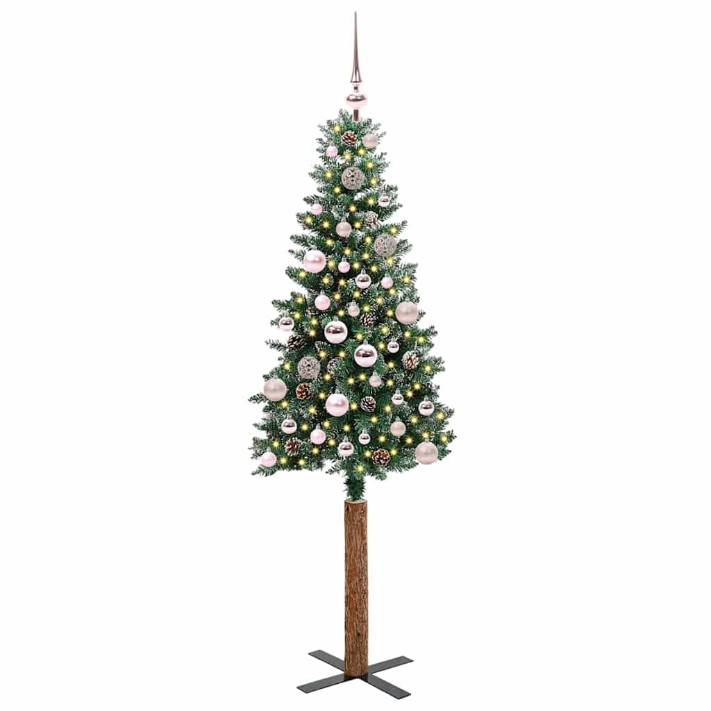 Vidaxl slanke kerstboom groen 150 cm pvc en massief dennenhout