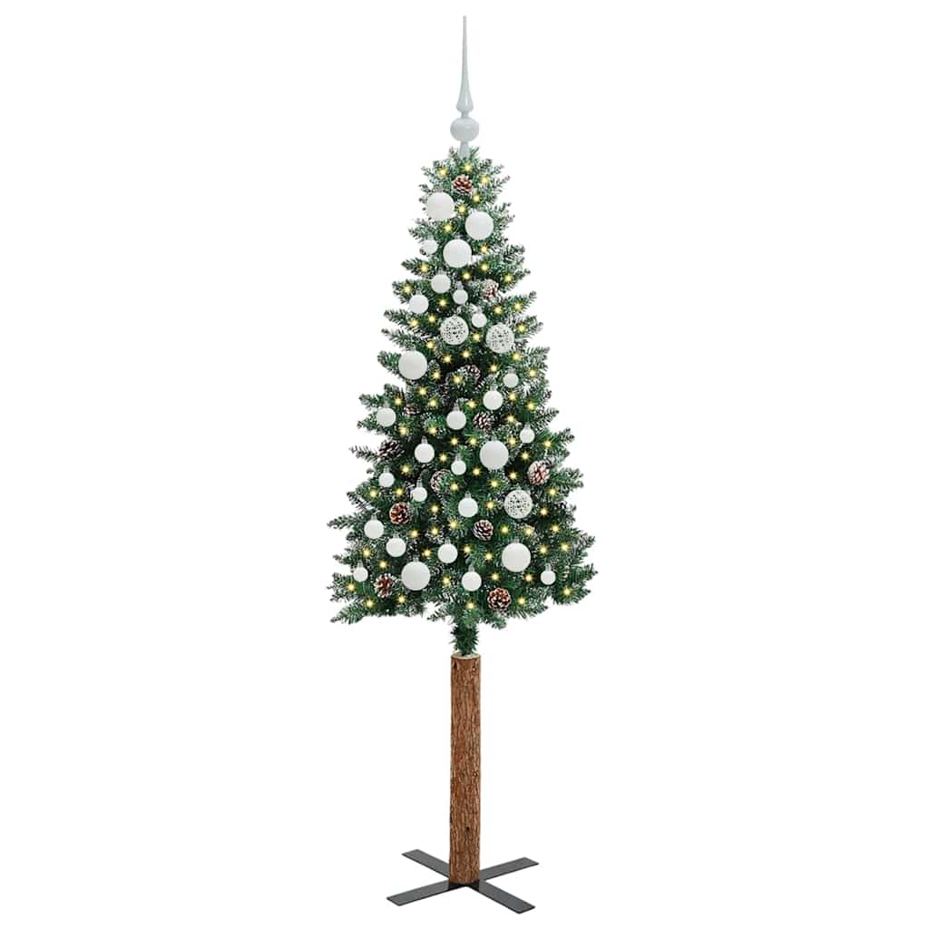 Vidaxl slanke kerstboom groen 150 cm pvc en massief dennenhout