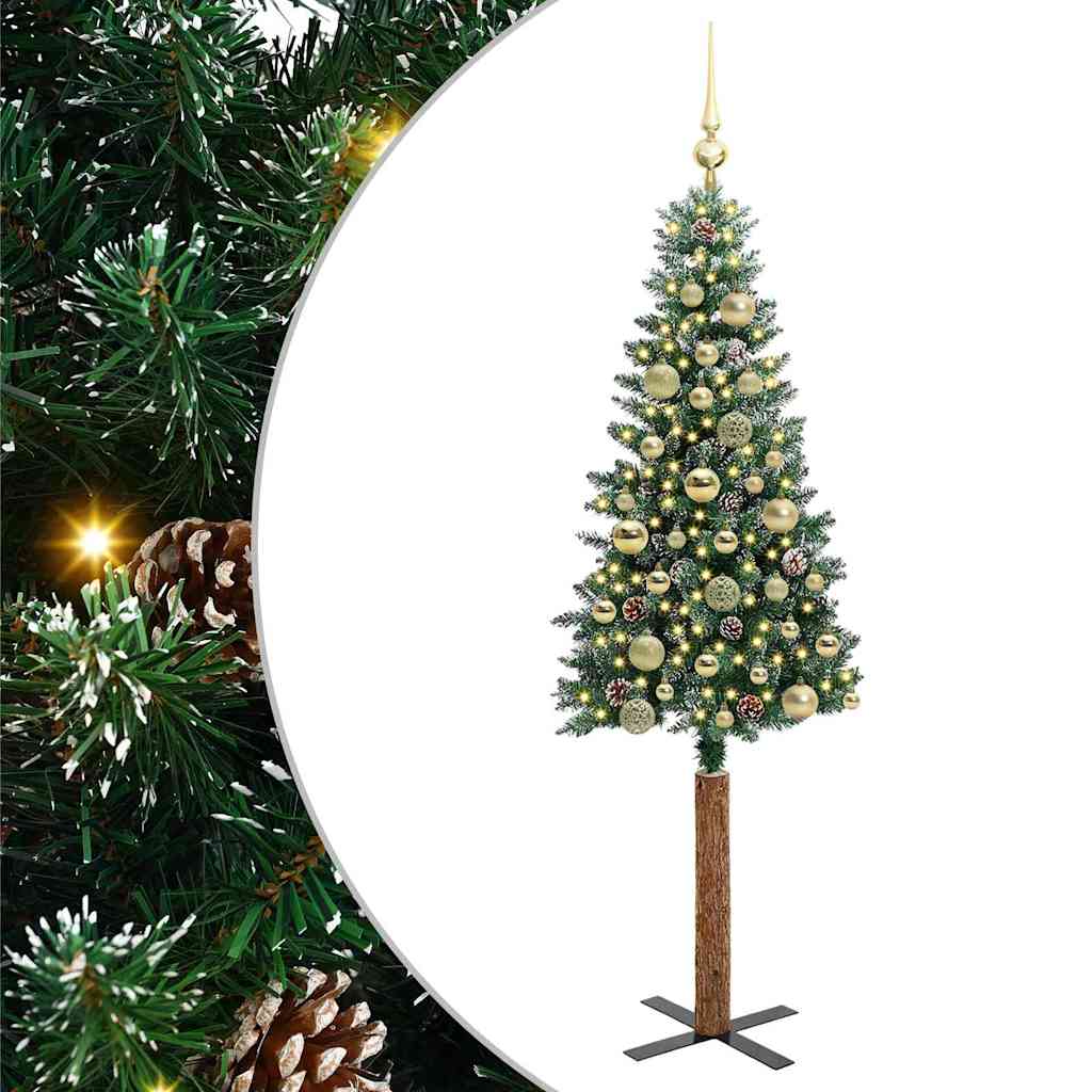 Vidaxl slanke kerstboom groen 150 cm pvc en massief dennenhout