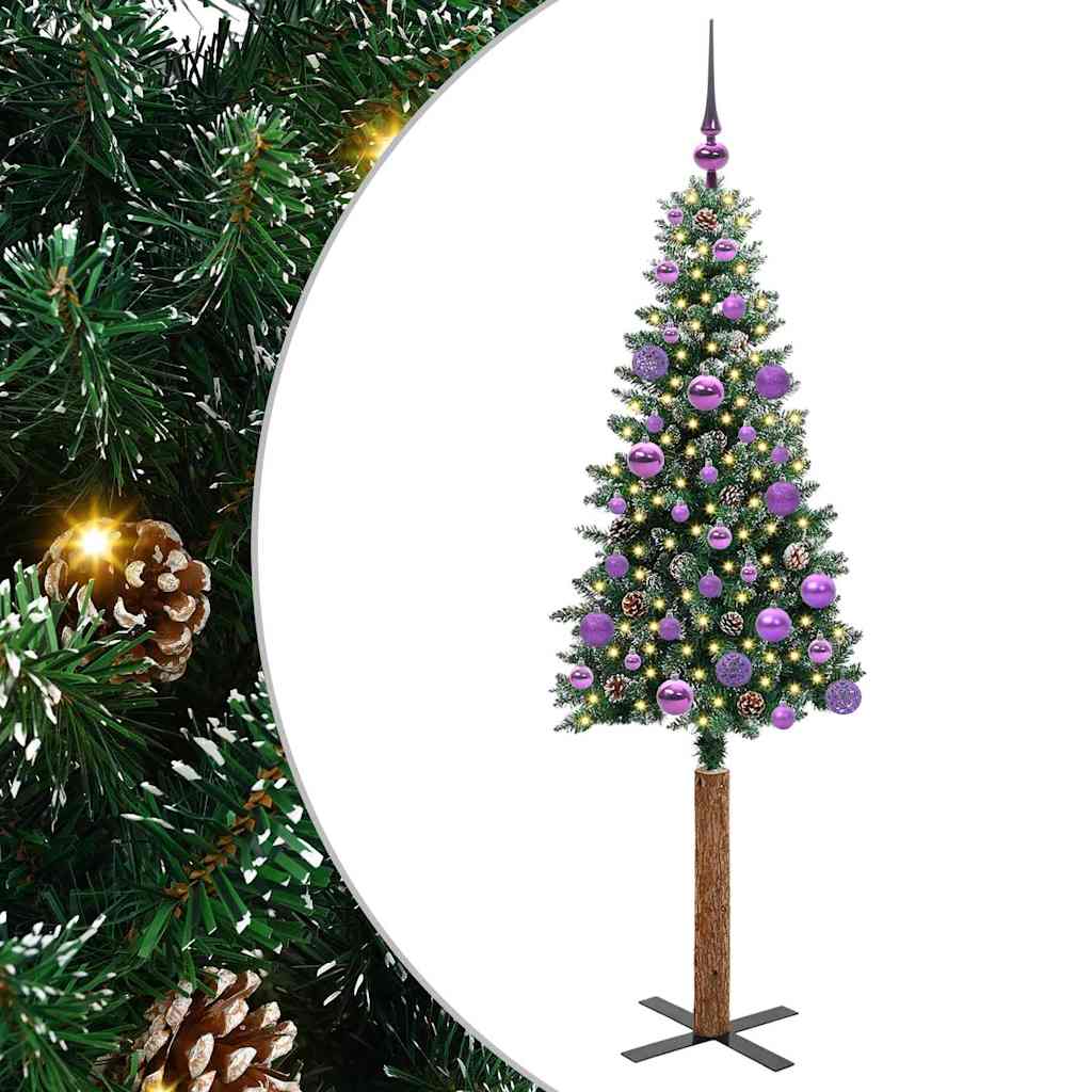 Vidaxl slanke kerstboom groen 150 cm pvc en massief dennenhout