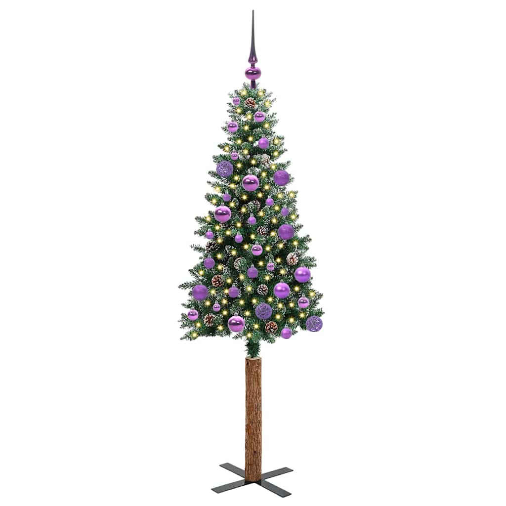 Vidaxl slanke kerstboom groen 150 cm pvc en massief dennenhout