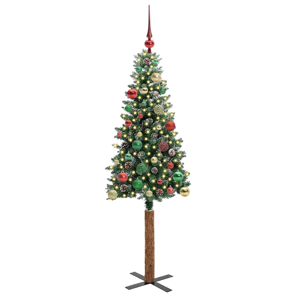 Vidaxl slanke kerstboom groen 150 cm pvc en massief dennenhout