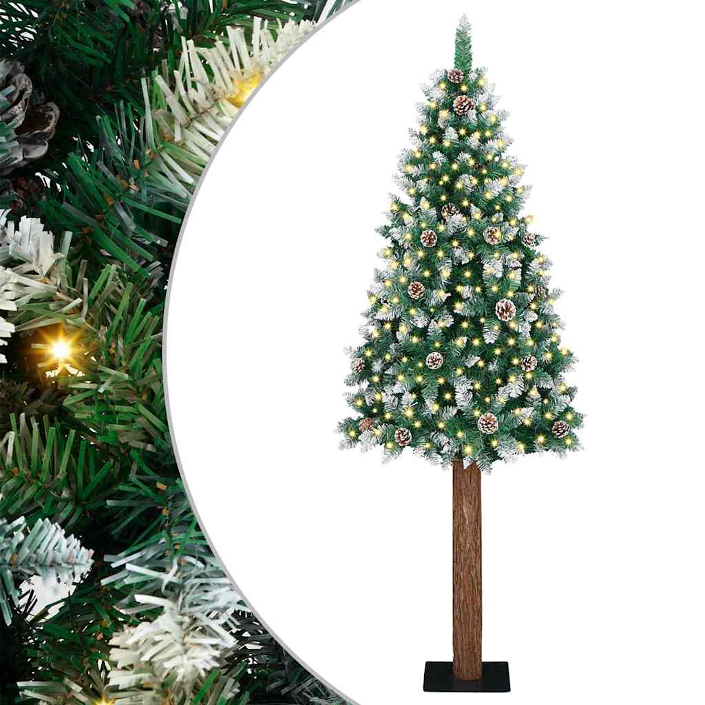 Vidaxl slanke kerstboom groen 180 cm pvc en massief dennenhout