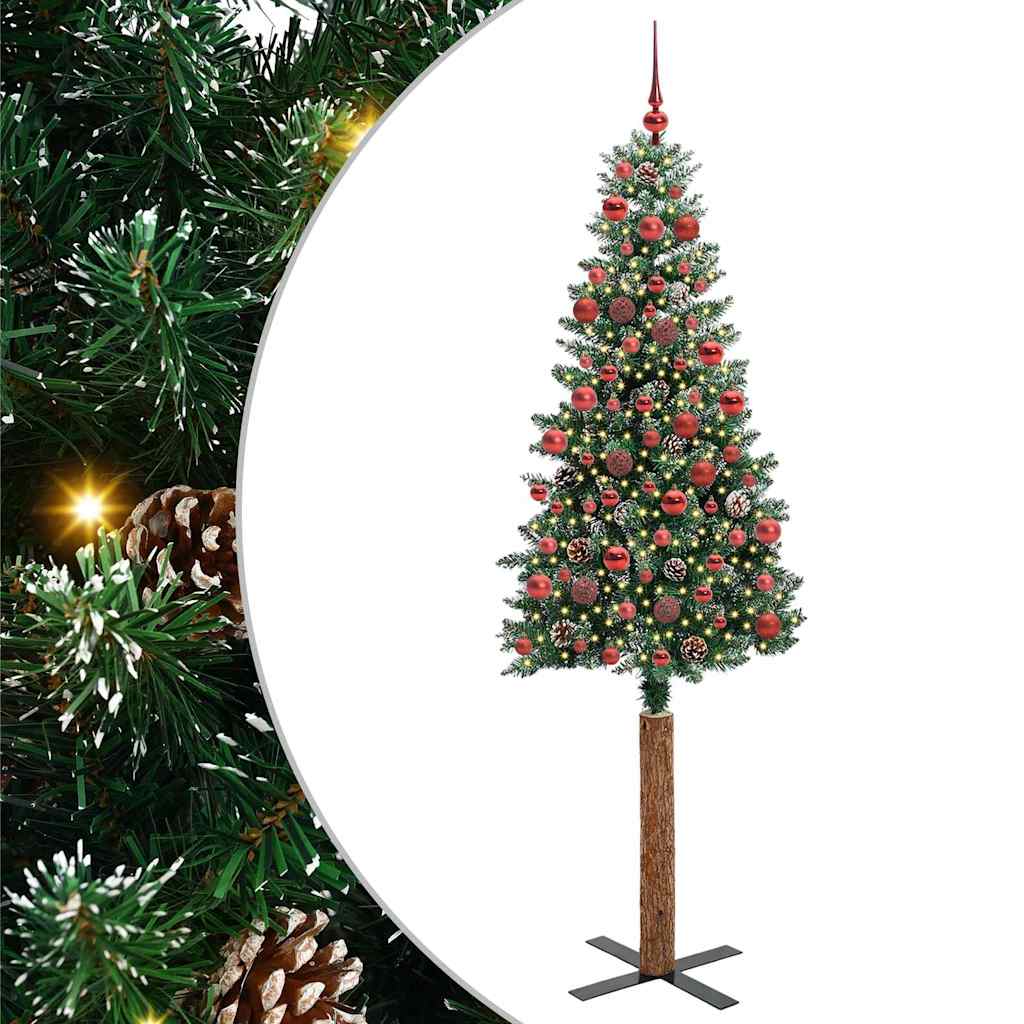 Vidaxl slanke kerstboom groen 180 cm pvc en massief dennenhout