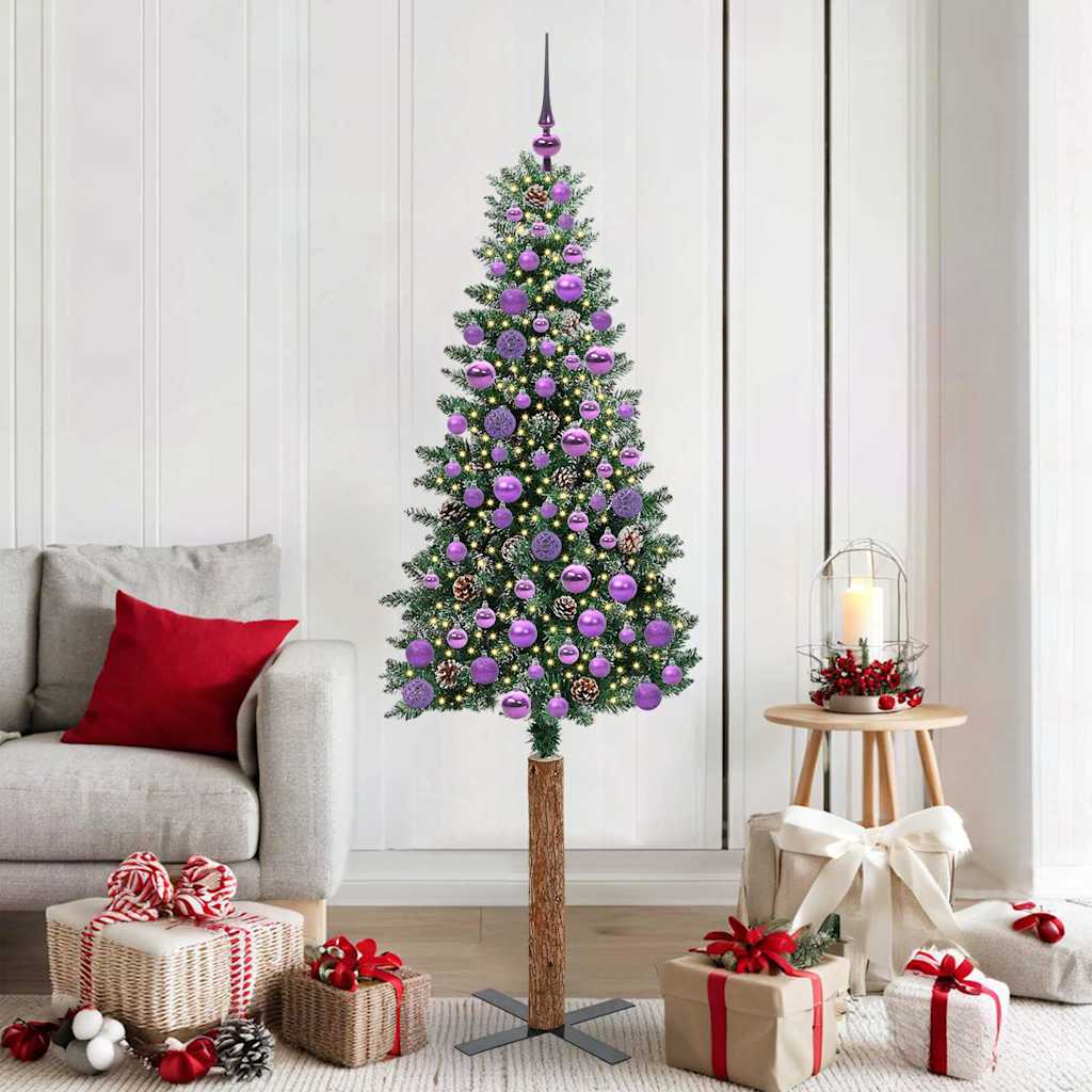 Vidaxl slanke kerstboom groen 180 cm pvc en massief dennenhout