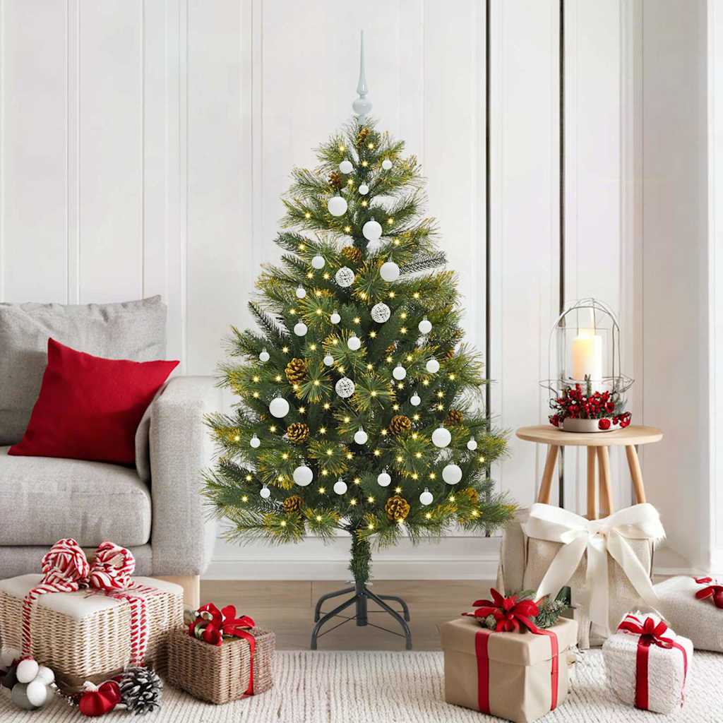 Vidaxl kunstmatige scharnier kerstboom met cones groen 150 cm
