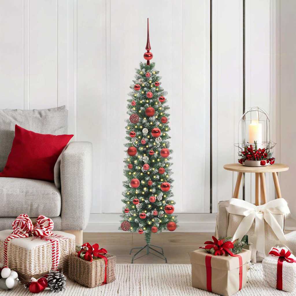 Vidaxl kunstmatige slanke kerstboom met 150 led groen en wit 120 cm