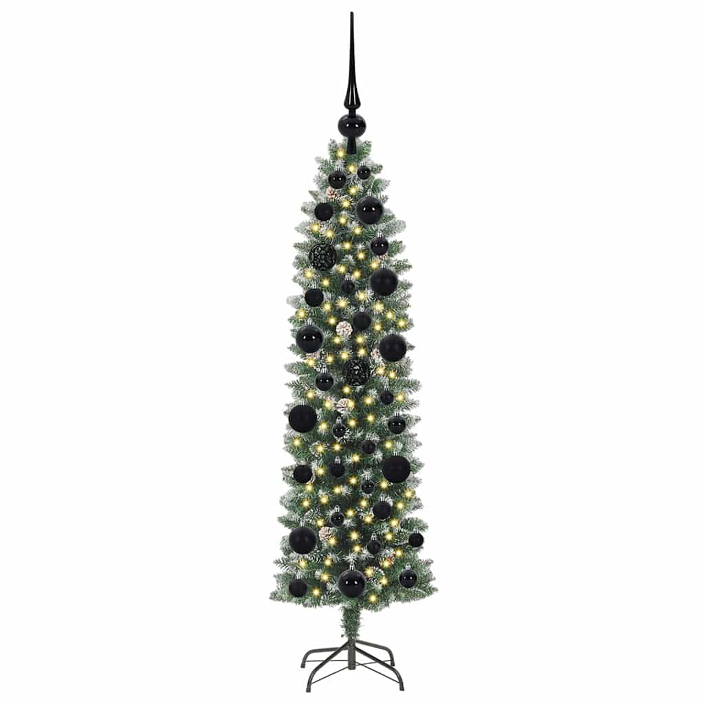 Vidaxl kunstmatige slanke kerstboom met 150 led groen en wit 120 cm