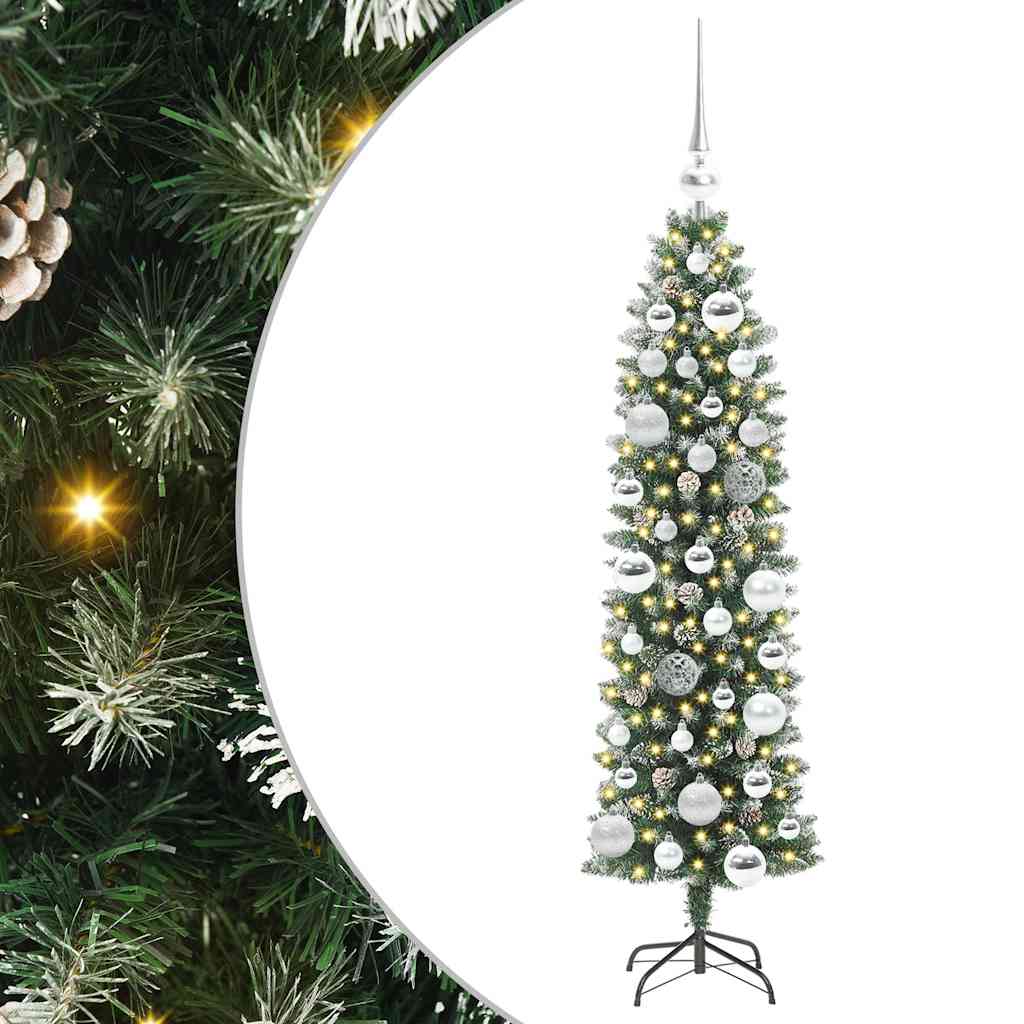 Vidaxl kunstmatige slanke kerstboom met 150 led groen en wit 120 cm