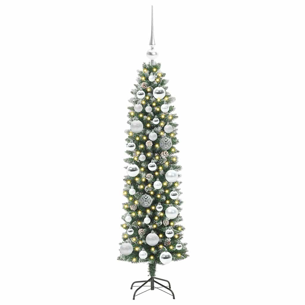 Vidaxl kunstmatige slanke kerstboom met 150 led groen en wit 120 cm
