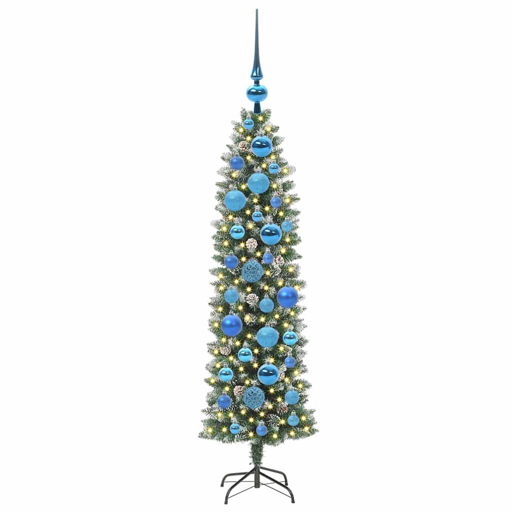 Vidaxl kunstmatige slanke kerstboom met 150 led groen en wit 120 cm