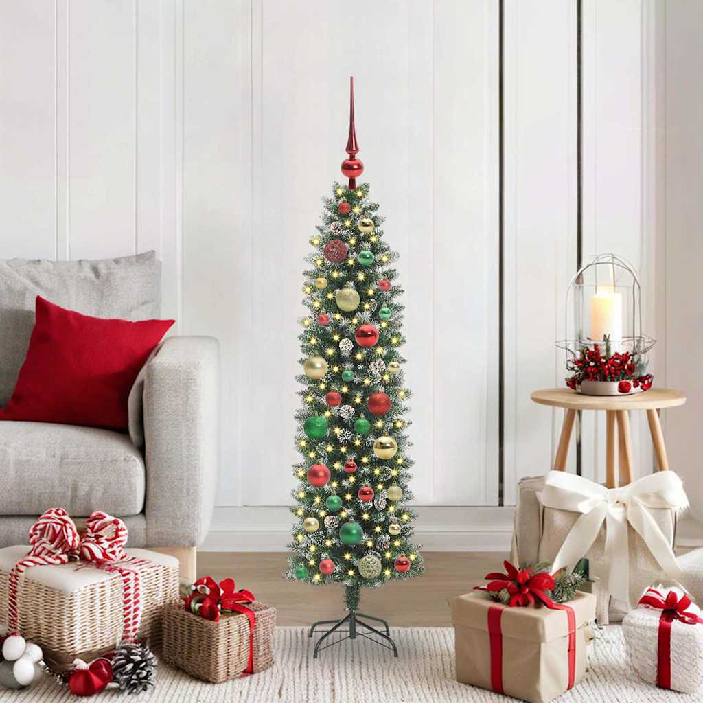 Vidaxl kunstmatige slanke kerstboom met 150 led groen en wit 120 cm