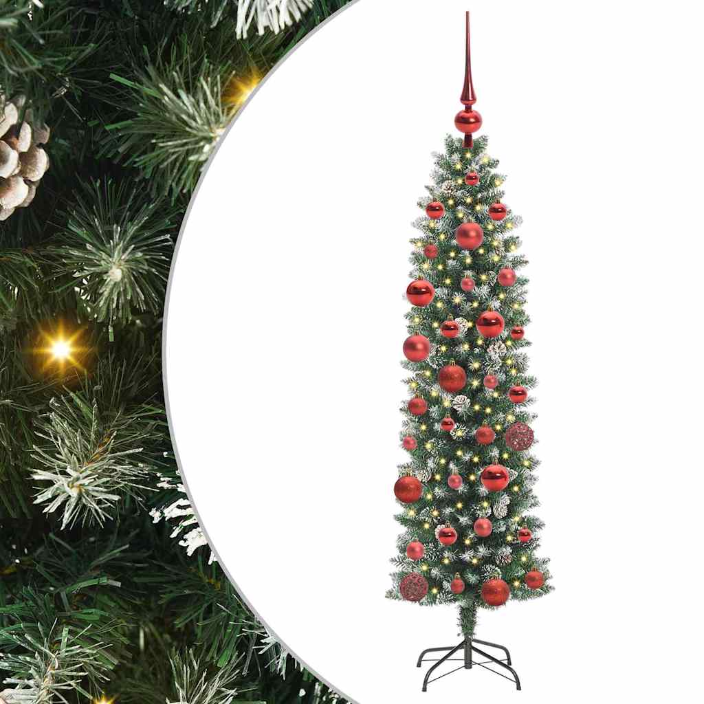 Vidaxl kunstmatige slanke kerstboom met 150 led groen en wit 150 cm