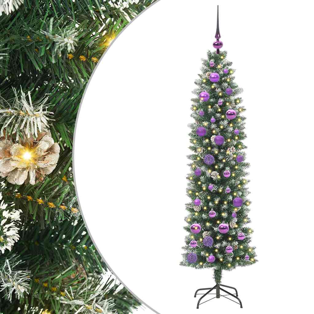 Vidaxl kunstmatige slanke kerstboom met 150 led groen en wit 150 cm